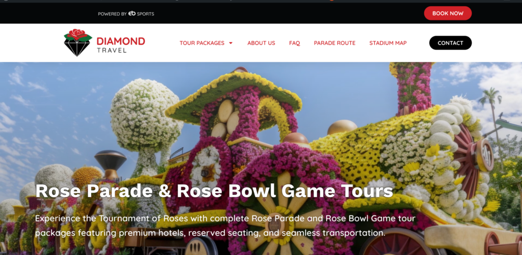 Screenshot of travel company website